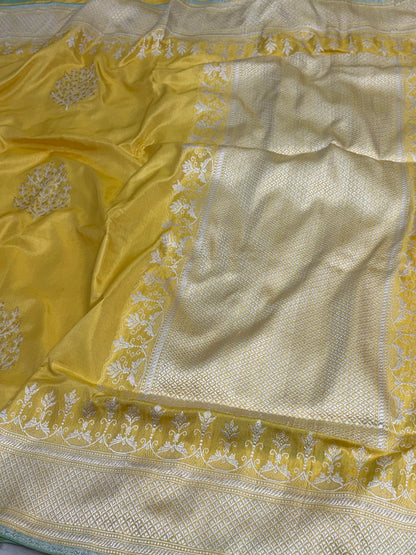 Yellow Handwoven Banarasi Pure Ektara Katan Silk Saree