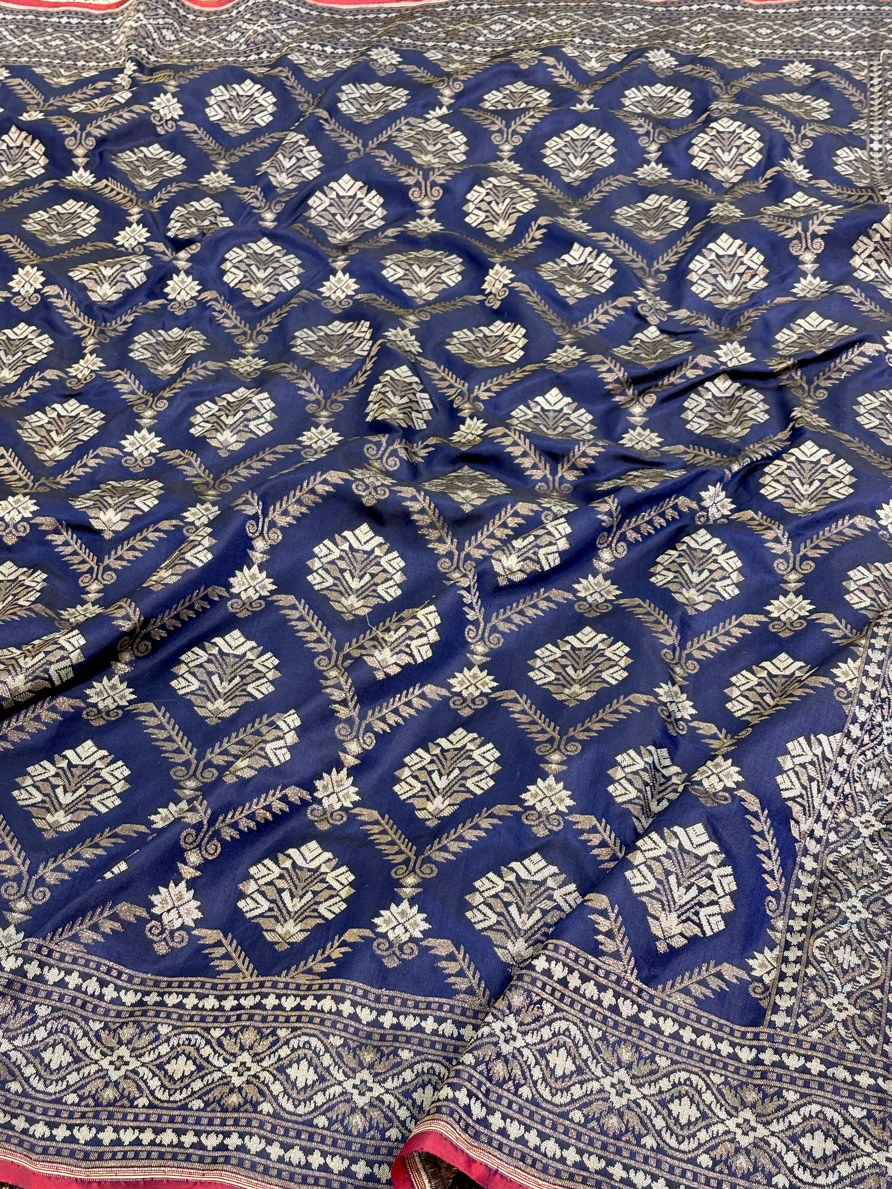 Nilambari Handwoven Banarasi Pure Jamdani Katan Silk Saree