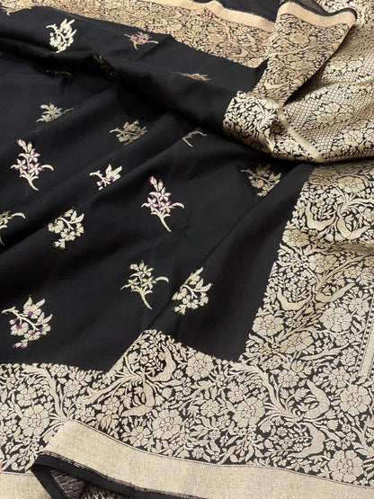 Black Handwoven Banarasi Pure Ektara Katan Silk Saree