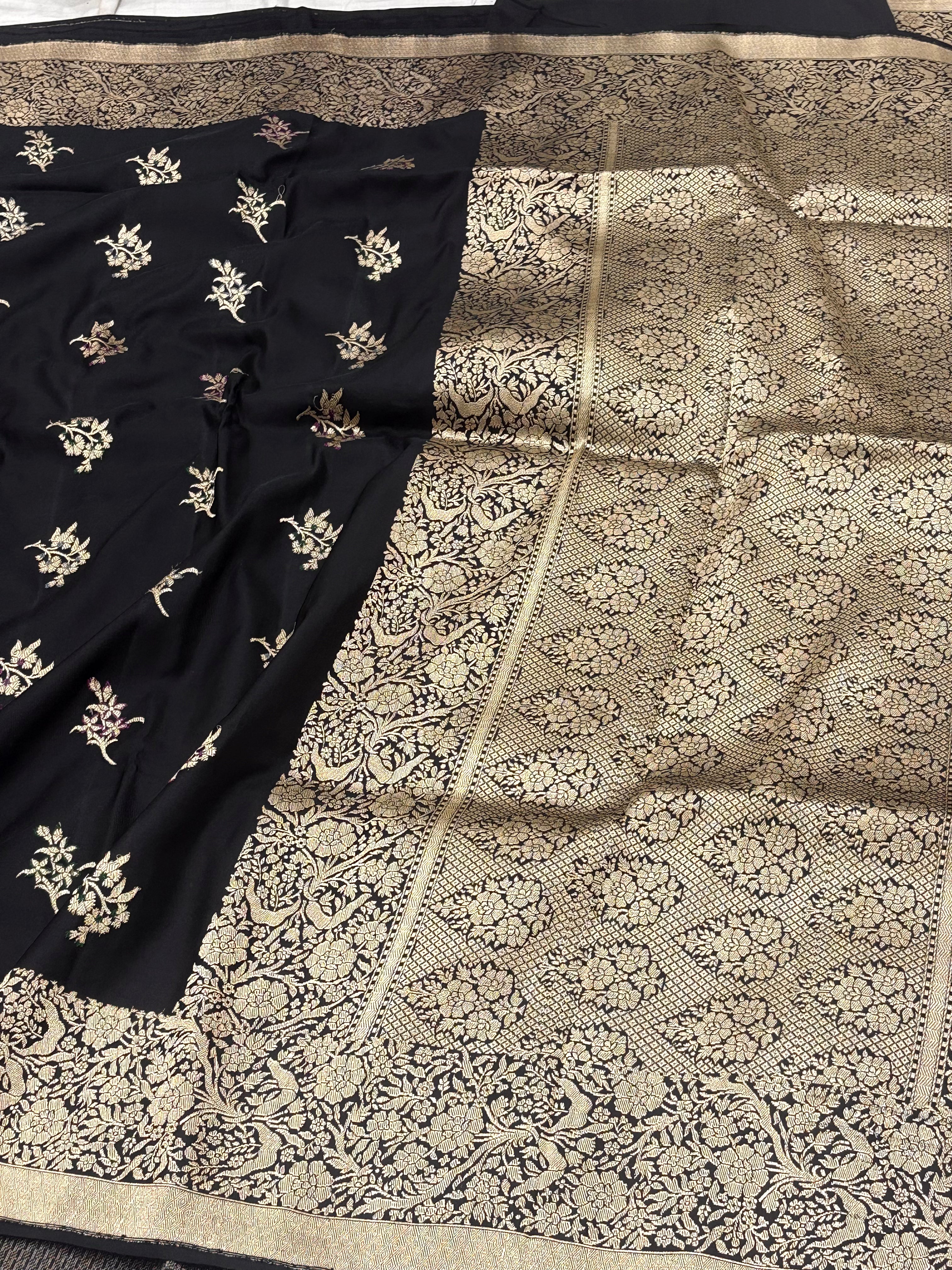 Black Handwoven Banarasi Pure Ektara Katan Silk Saree
