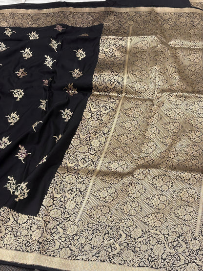 Black Handwoven Banarasi Pure Ektara Katan Silk Saree