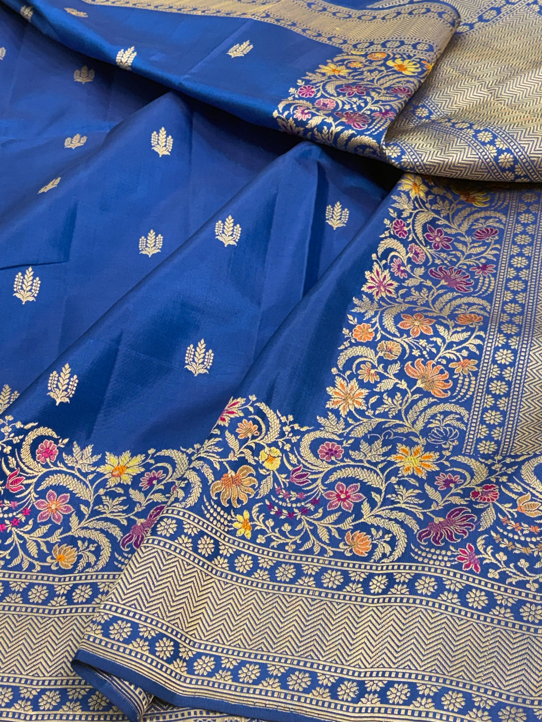 Blue Handwoven Banarasi Pure Katan Silk with Meenakari Border
