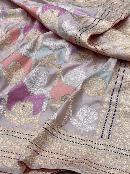 Peach Banarasi Pure Katan Silk Rangkaat Handwoven Saree