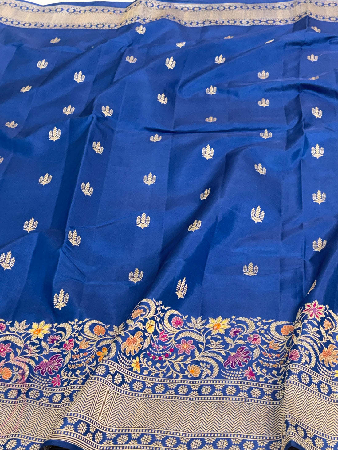 Blue Handwoven Banarasi Pure Katan Silk with Meenakari Border