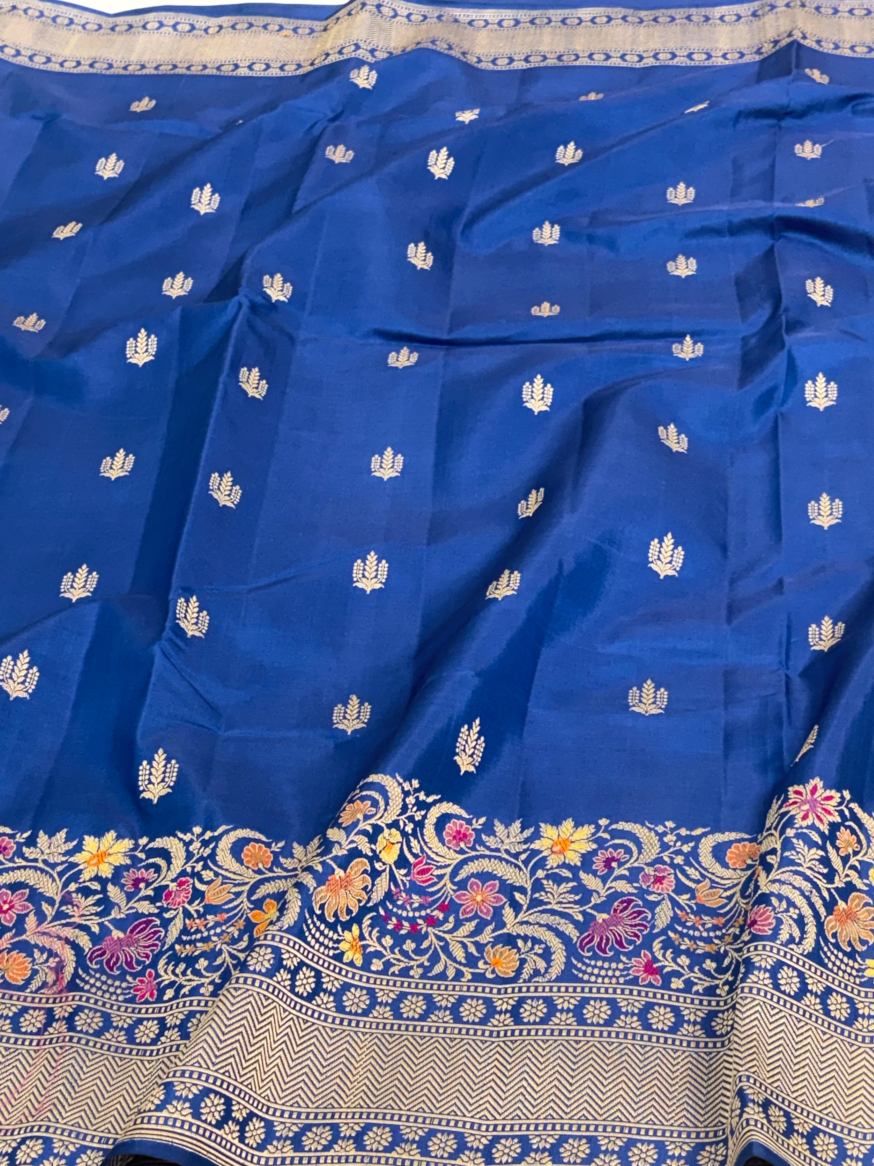 Blue Handwoven Banarasi Pure Katan Silk with Meenakari Border