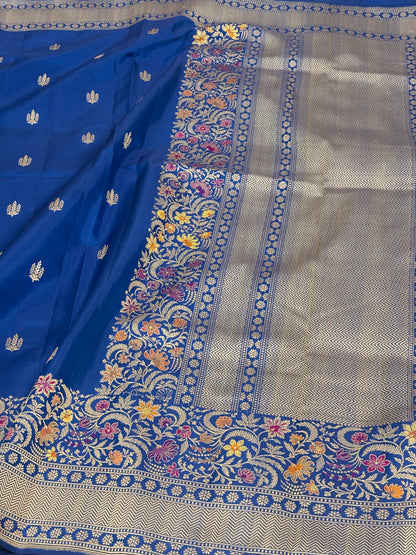 Blue Handwoven Banarasi Pure Katan Silk with Meenakari Border