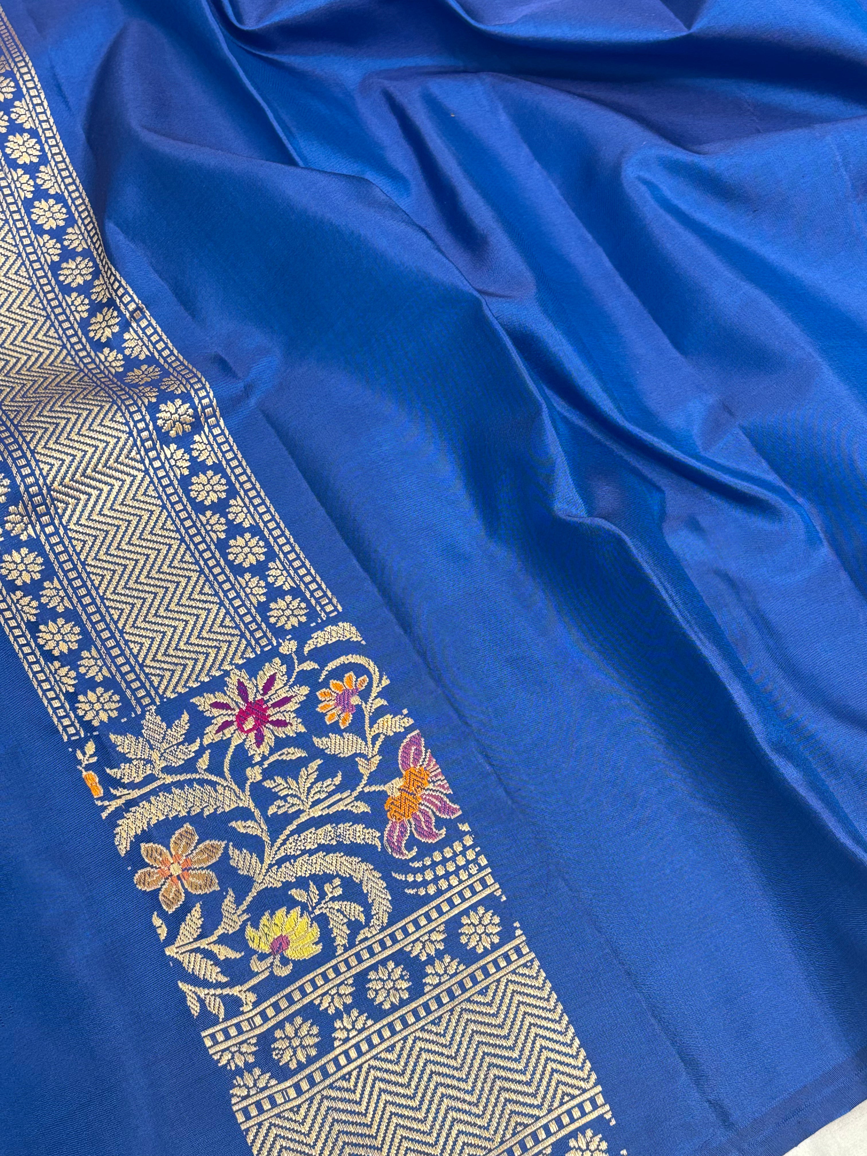 Blue Handwoven Banarasi Pure Katan Silk with Meenakari Border
