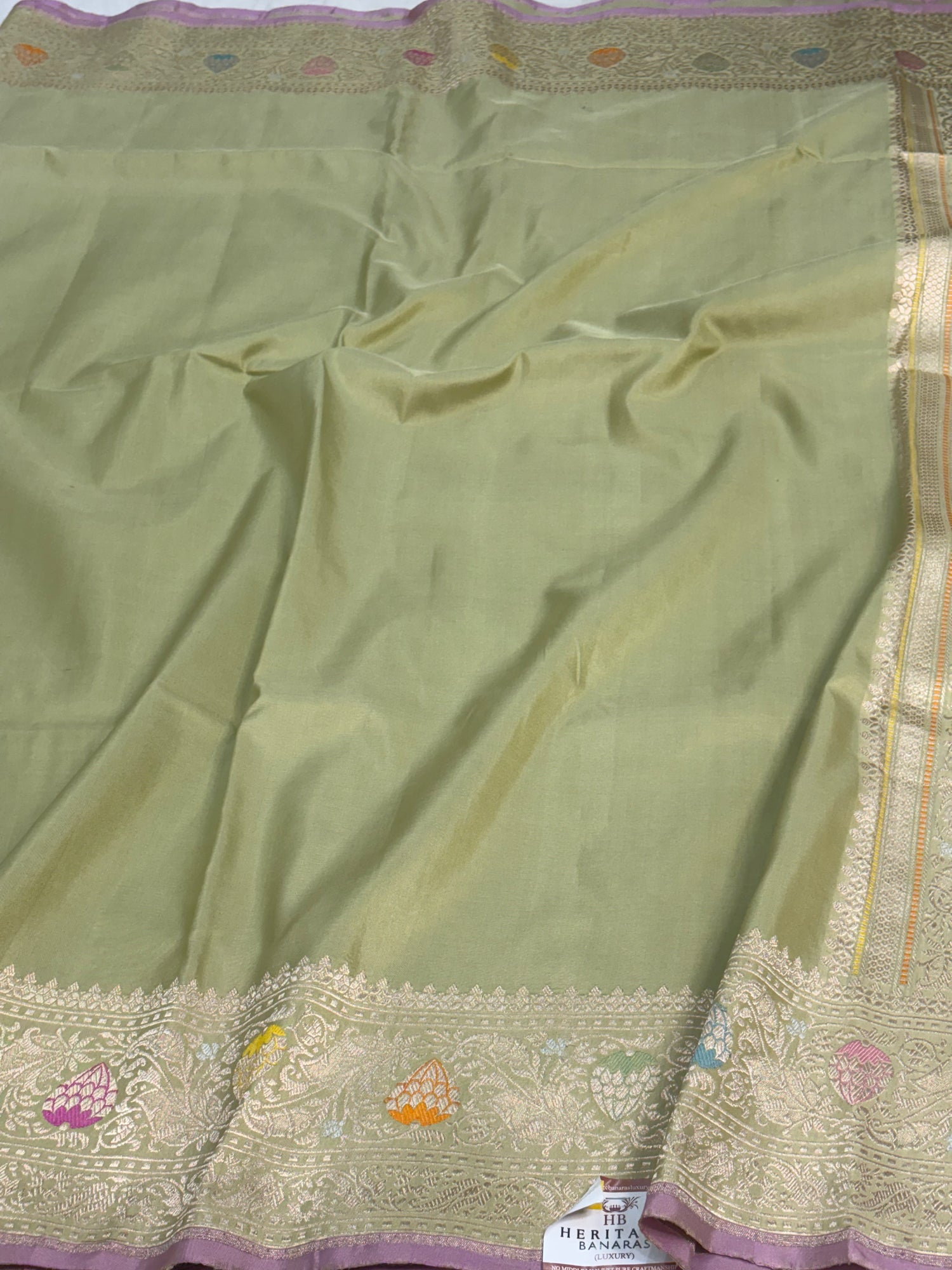 Sea Green Handwoven Banarasi Pure Katan Silk with Meenakari Border