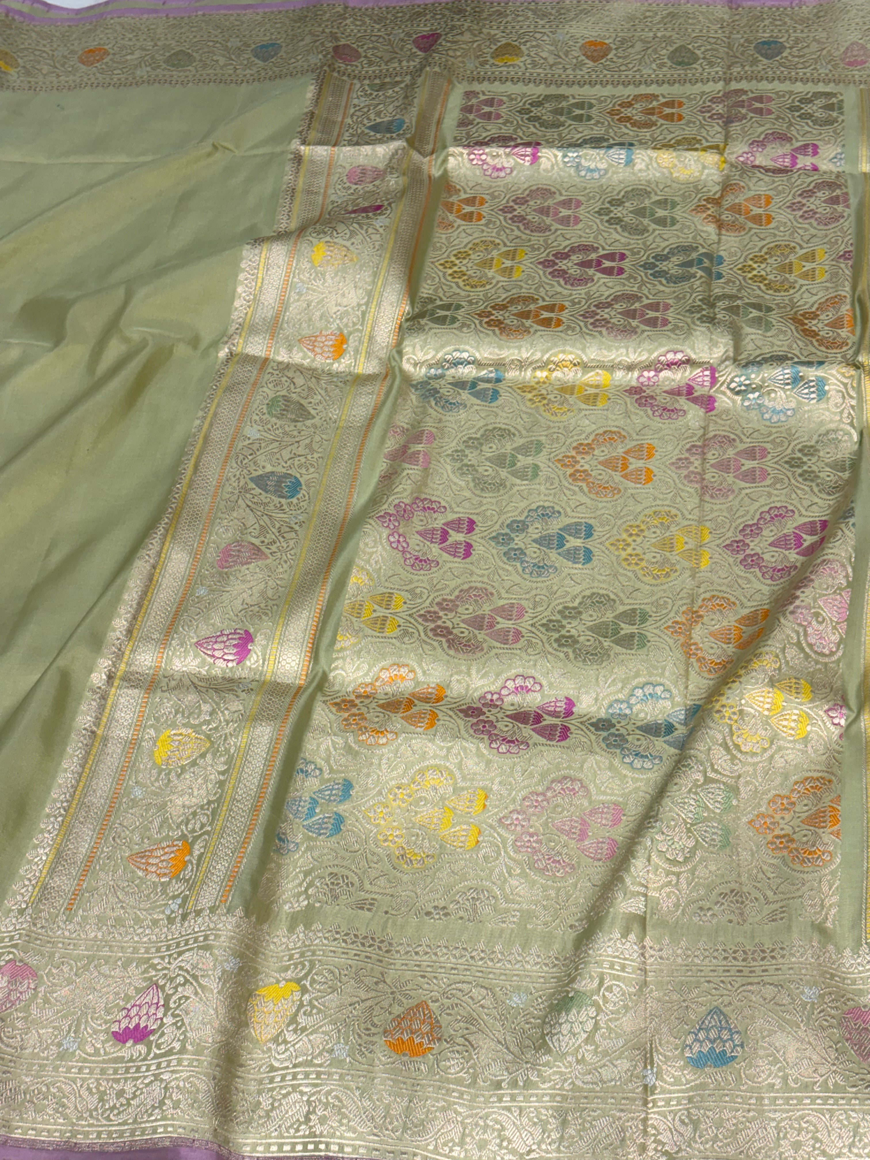 Sea Green Handwoven Banarasi Pure Katan Silk with Meenakari Border