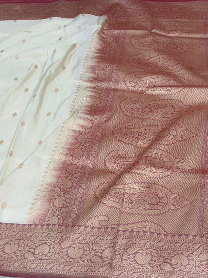 Ivory Handwoven Banarasi Pure Ektara Katan Silk Saree