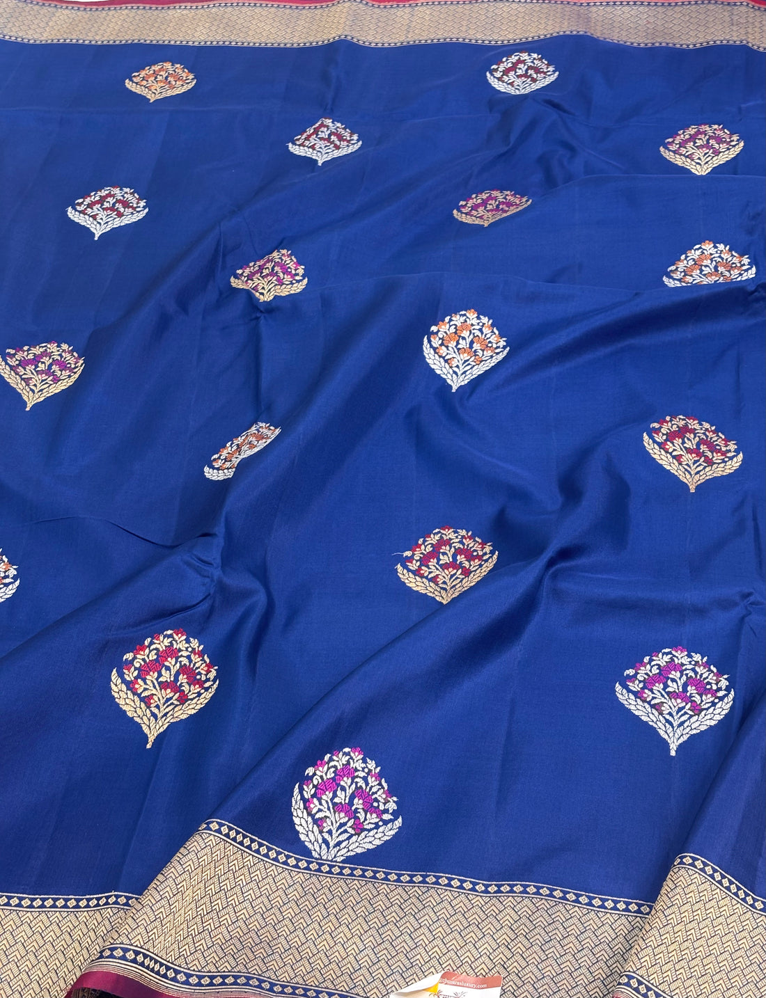 Royal Blue Handwoven Banarasi Pure Katan Silk with Meenakari Motifs