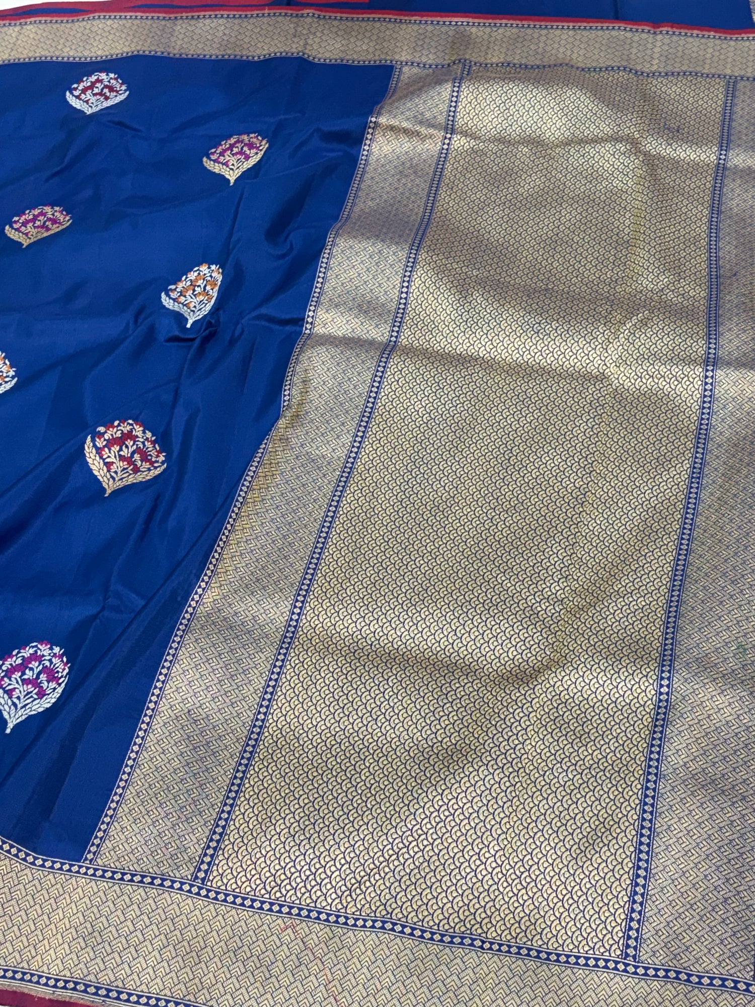 Royal Blue Handwoven Banarasi Pure Katan Silk with Meenakari Motifs