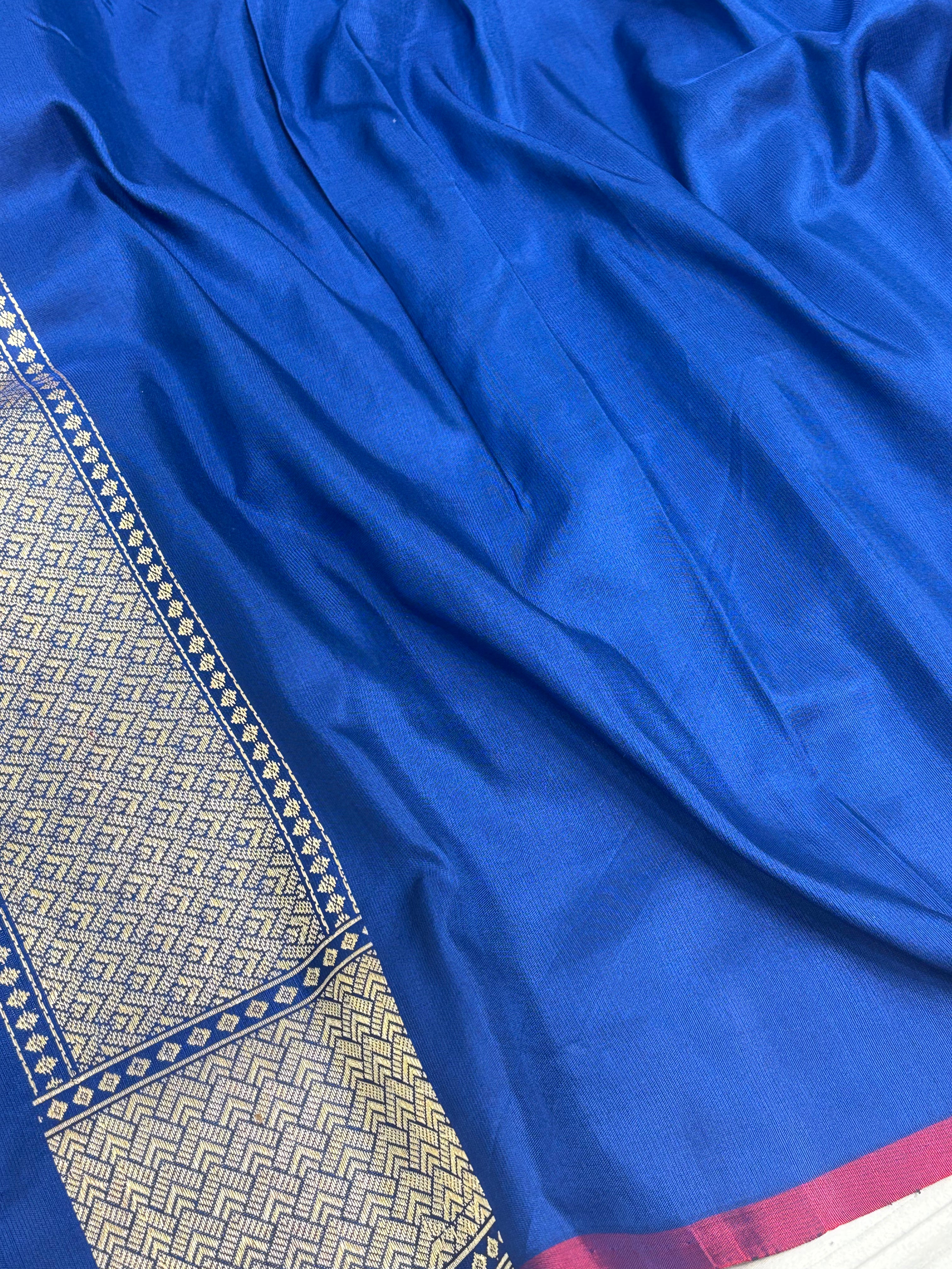 Royal Blue Handwoven Banarasi Pure Katan Silk with Meenakari Motifs