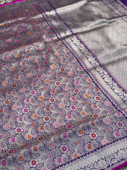 Deep Purple Purple Banarasi Kingkabh Brocade Silk Handwoven Saree