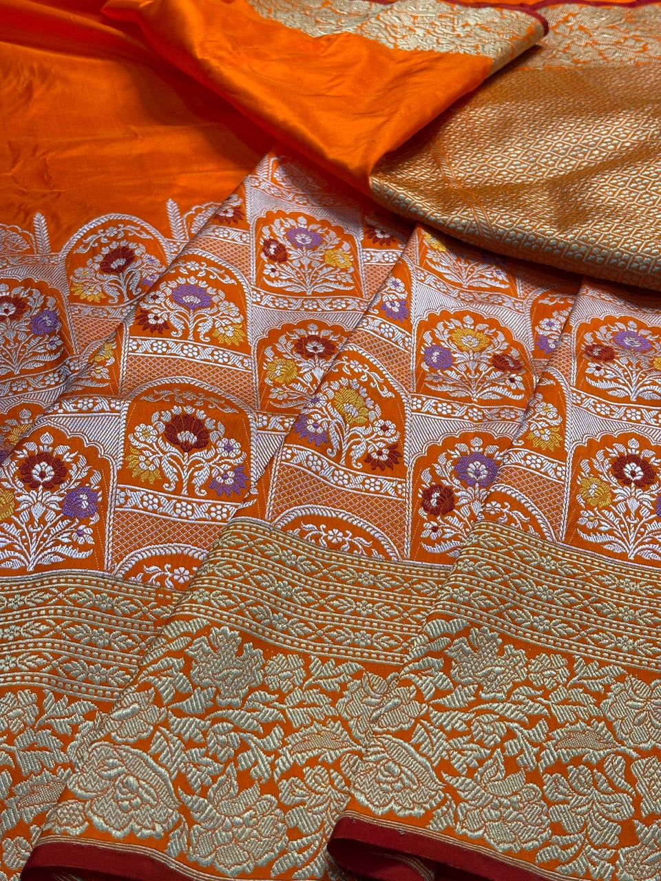 Orange Pure Banarasi Katan Silk Handloom Saree