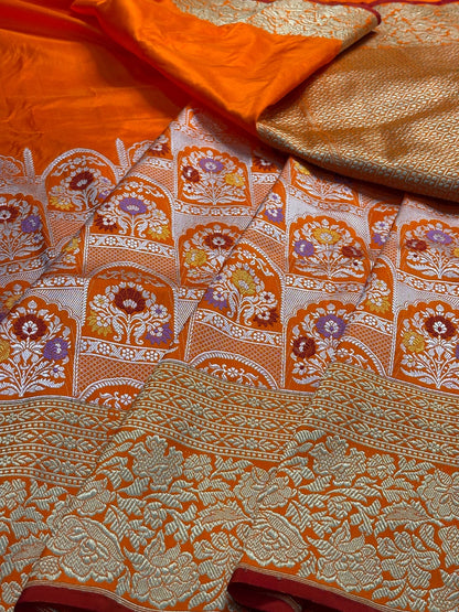 Orange Pure Banarasi Katan Silk Handloom Saree