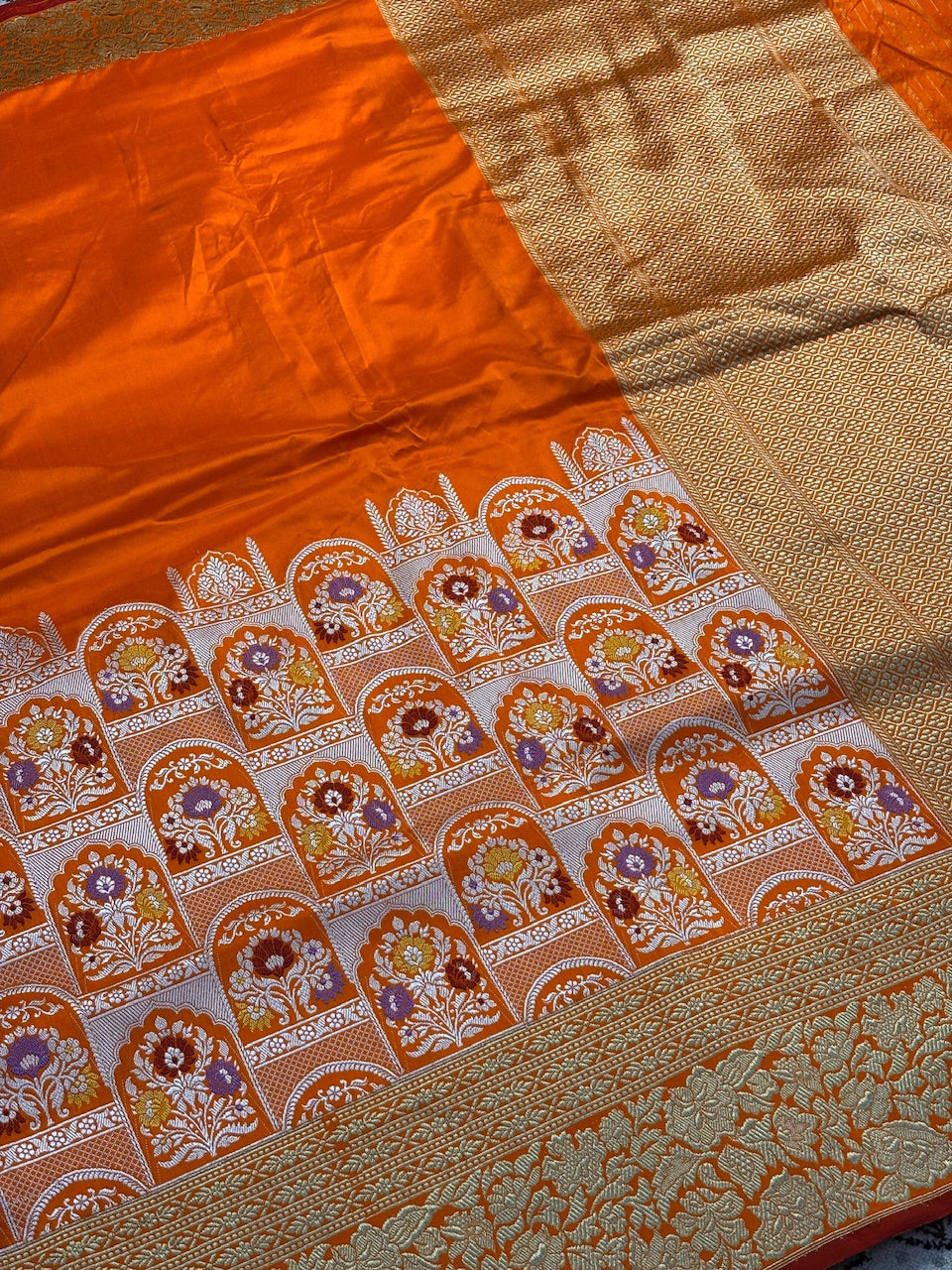 Orange Pure Banarasi Katan Silk Handloom Saree