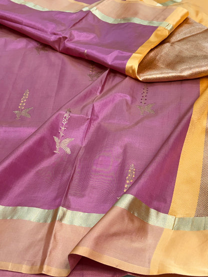 Smoke Mauve Handwoven Banarasi Pure Katan Silk Saree with Meenakari Buta