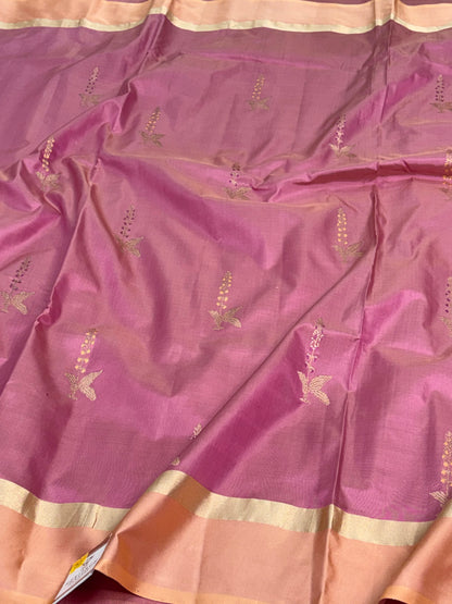 Smoke Mauve Handwoven Banarasi Pure Katan Silk Saree with Meenakari Buta