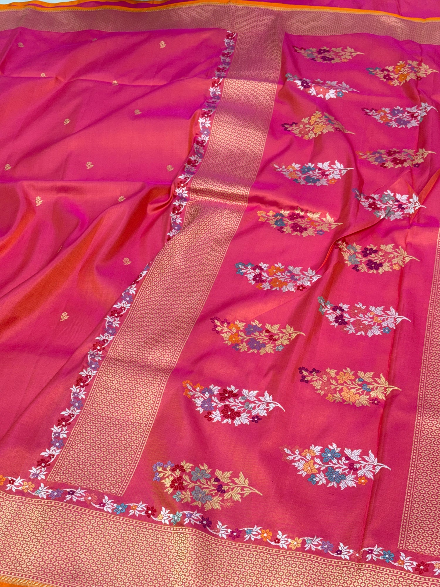 Pink Handwoven Banarasi Pure Katan Silk Saree with Kadwa Meenakari Buta
