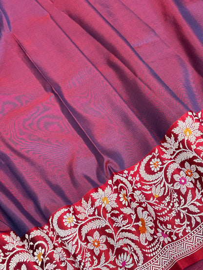 Navy Blue Handwoven Banarasi Pure Katan Silk Saree with Meenakari Border