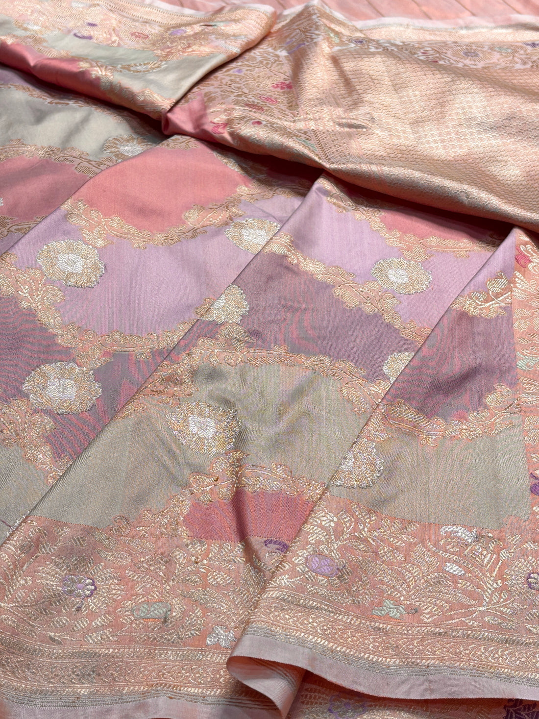 Peach Banarasi Rangkaat Silk Handloom Saree