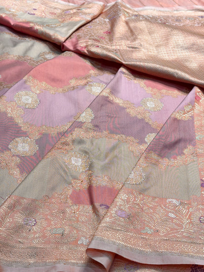 Peach Banarasi Rangkaat Silk Handloom Saree