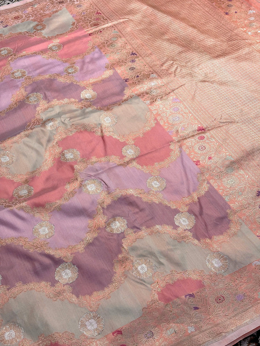 Peach Banarasi Rangkaat Silk Handloom Saree