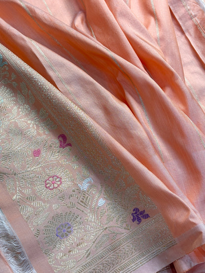Peach Banarasi Rangkaat Silk Handloom Saree