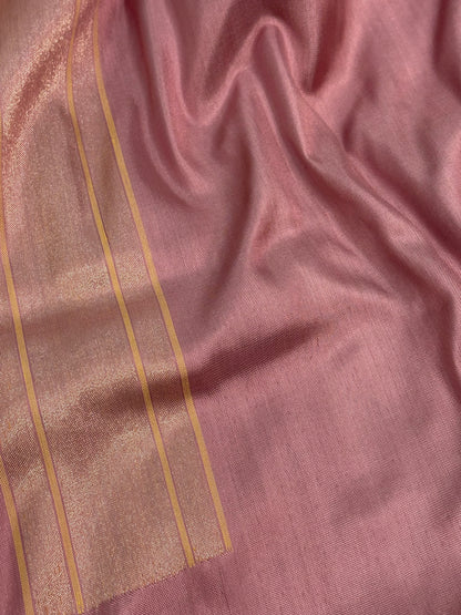 Smoke Pink Handwoven Banarasi Pure Ektara Katan Silk Saree with Real Gold &amp; Silver Zari