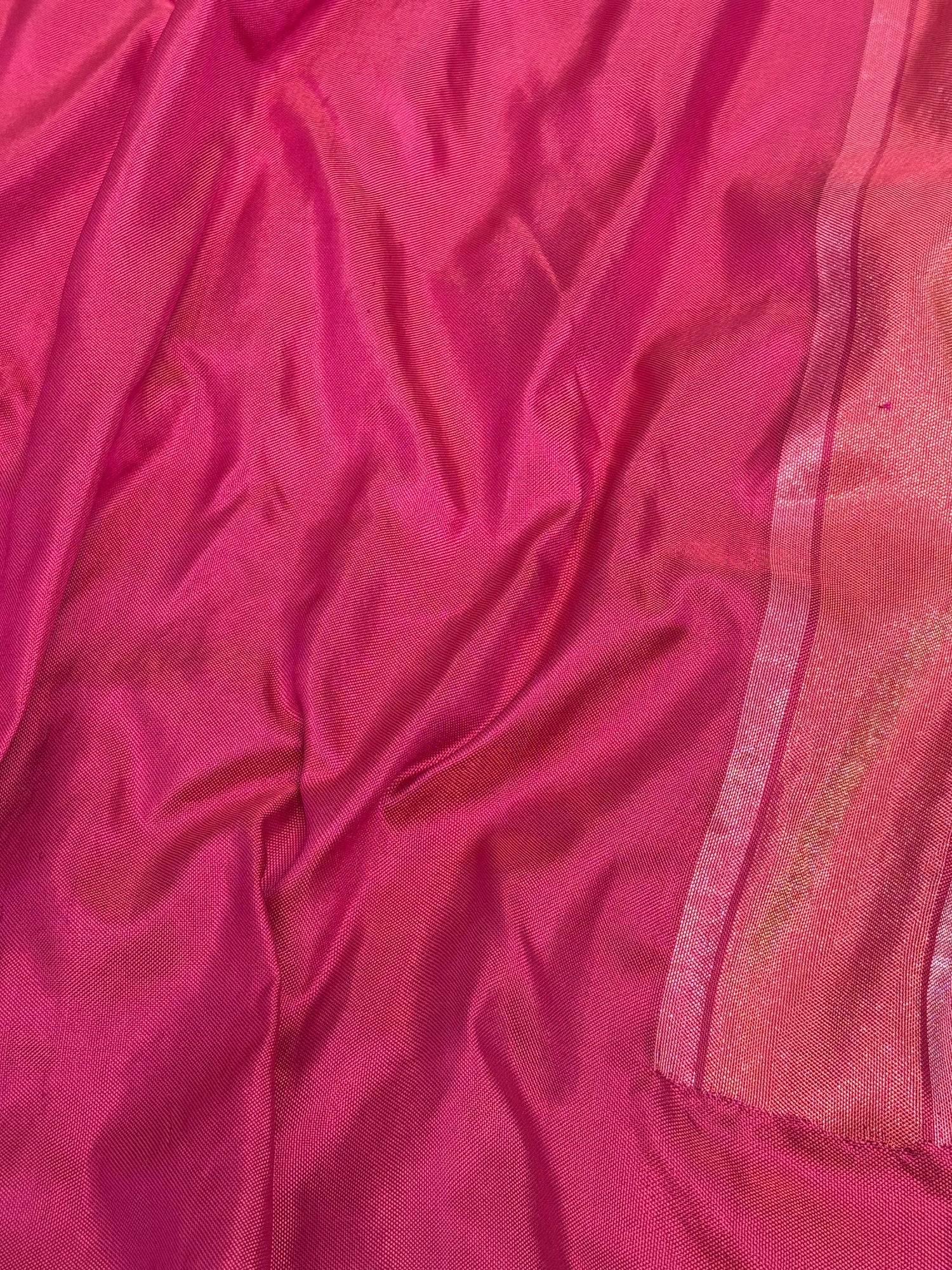 Rani Pink Handwoven Banarasi Pure Ektara Katan Silk Saree with Real Gold and Silver Zari