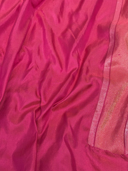 Rani Pink Handwoven Banarasi Pure Ektara Katan Silk Saree with Real Gold and Silver Zari