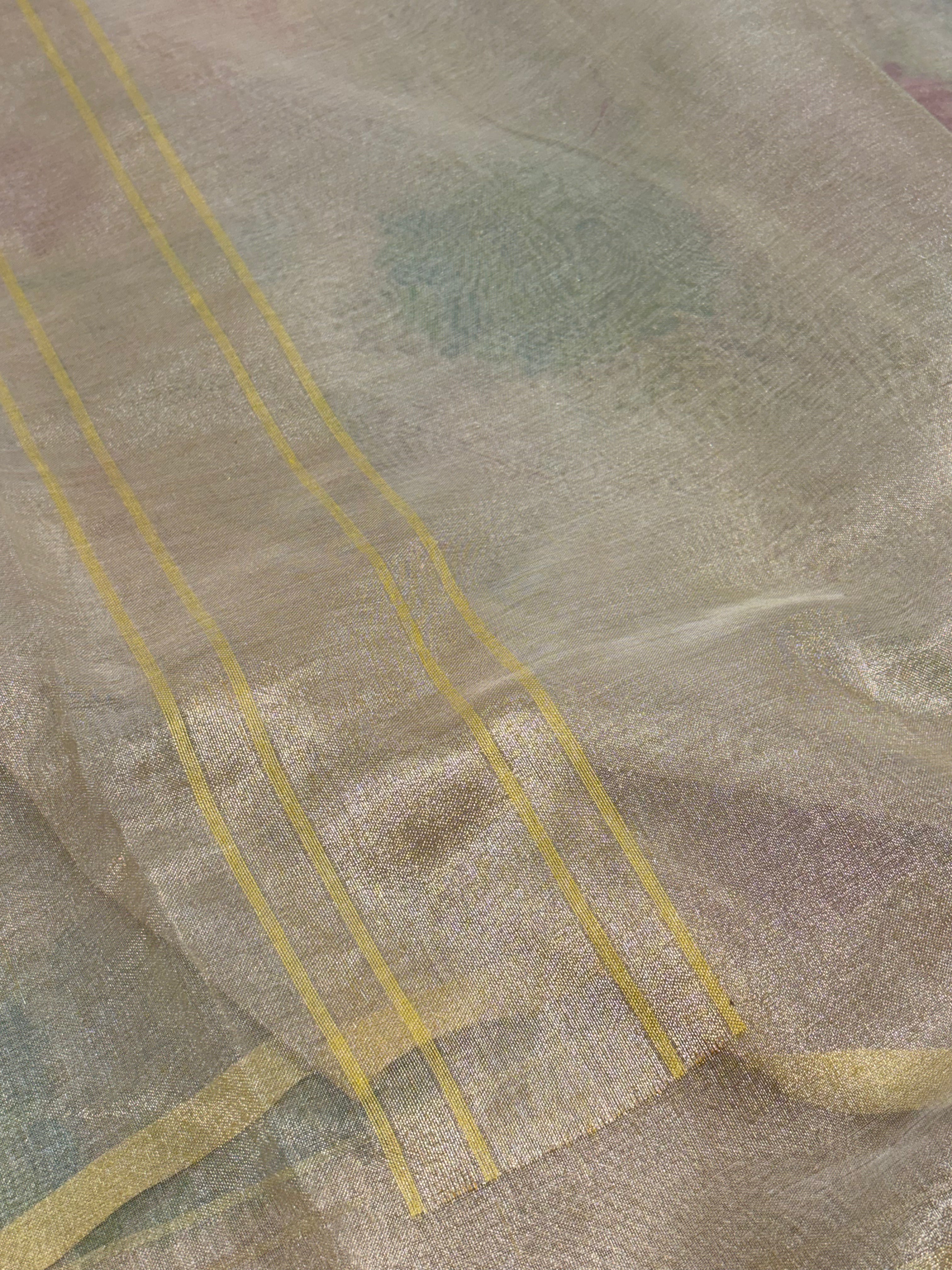 Ivory Handwoven Banarasi Pure Tissue Jamdani with Real Gold and Silver Zari