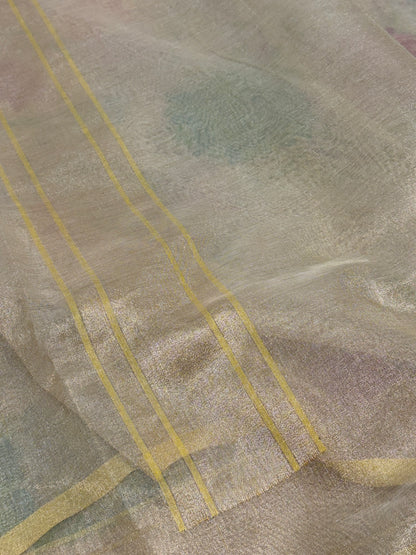 Ivory Handwoven Banarasi Pure Tissue Jamdani with Real Gold and Silver Zari