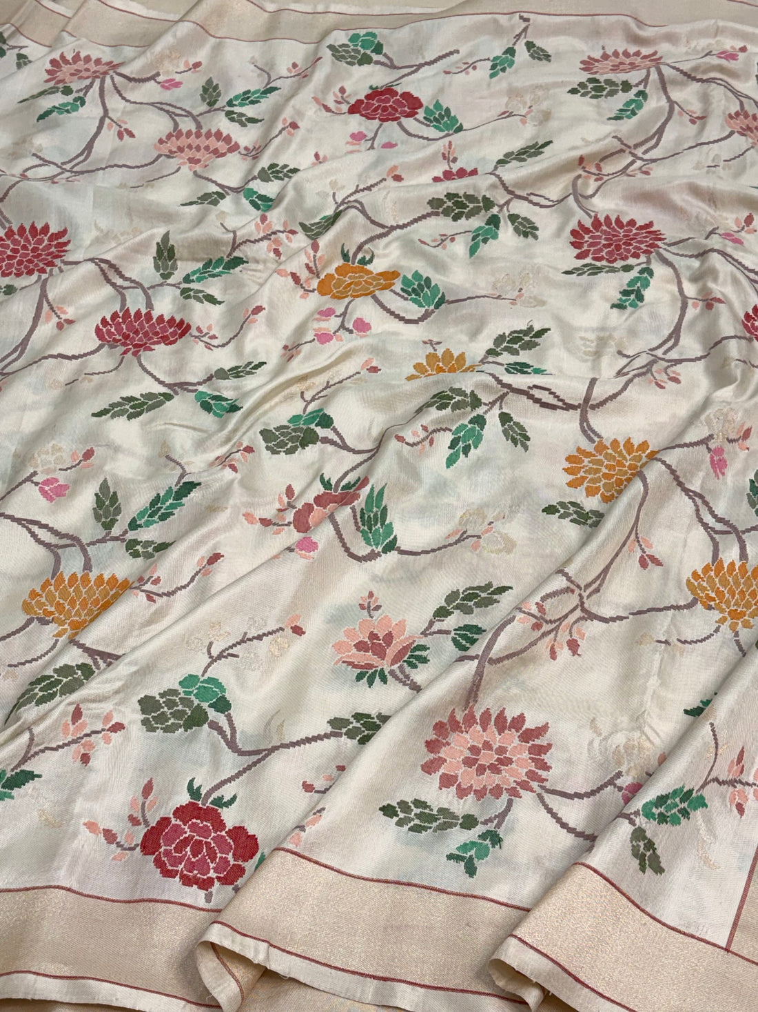 Shwetambari Handwoven Banarasi Pure Katan Silk Ektara Jamdani Saree with Real Gold and Silver Zari