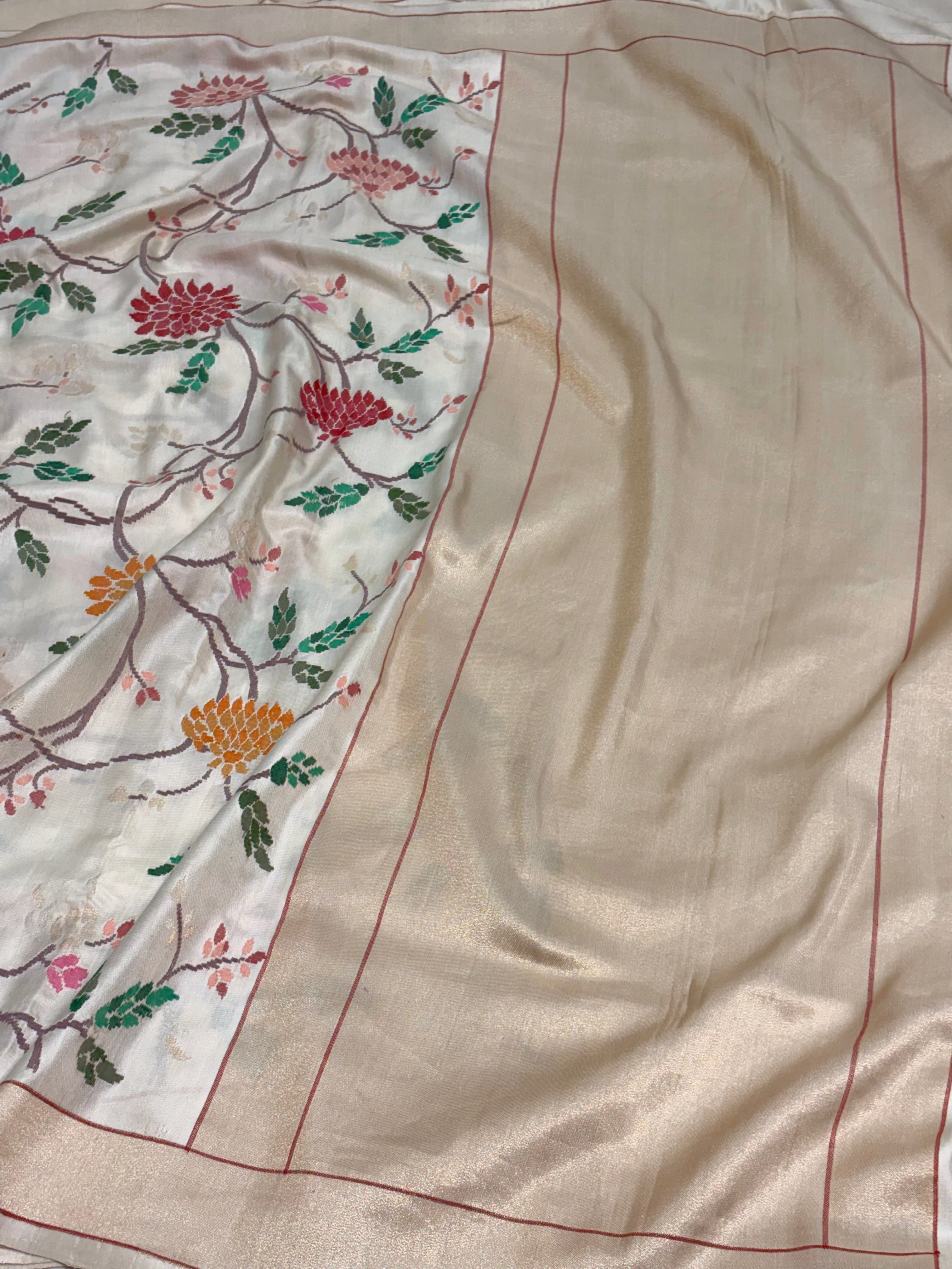 Shwetambari Handwoven Banarasi Pure Katan Silk Ektara Jamdani Saree with Real Gold and Silver Zari