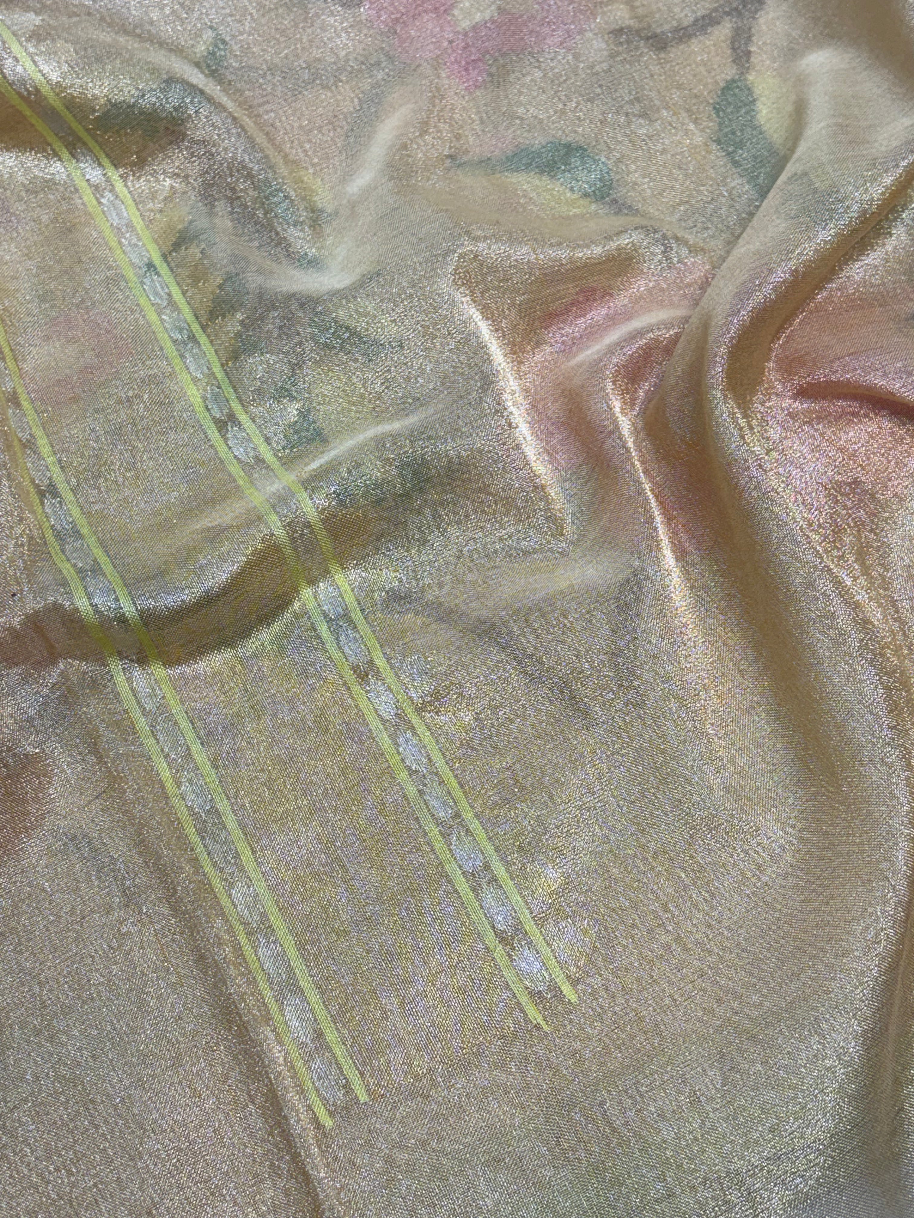 Golden Handwoven Banarasi Pure Tissue Jamdani Saree with Real Gold and Silver Zari