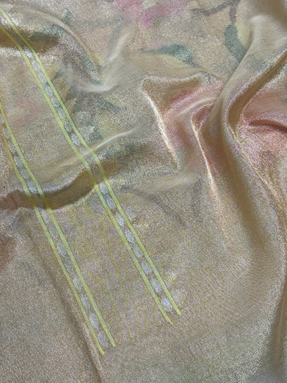 Golden Handwoven Banarasi Pure Tissue Jamdani Saree with Real Gold and Silver Zari