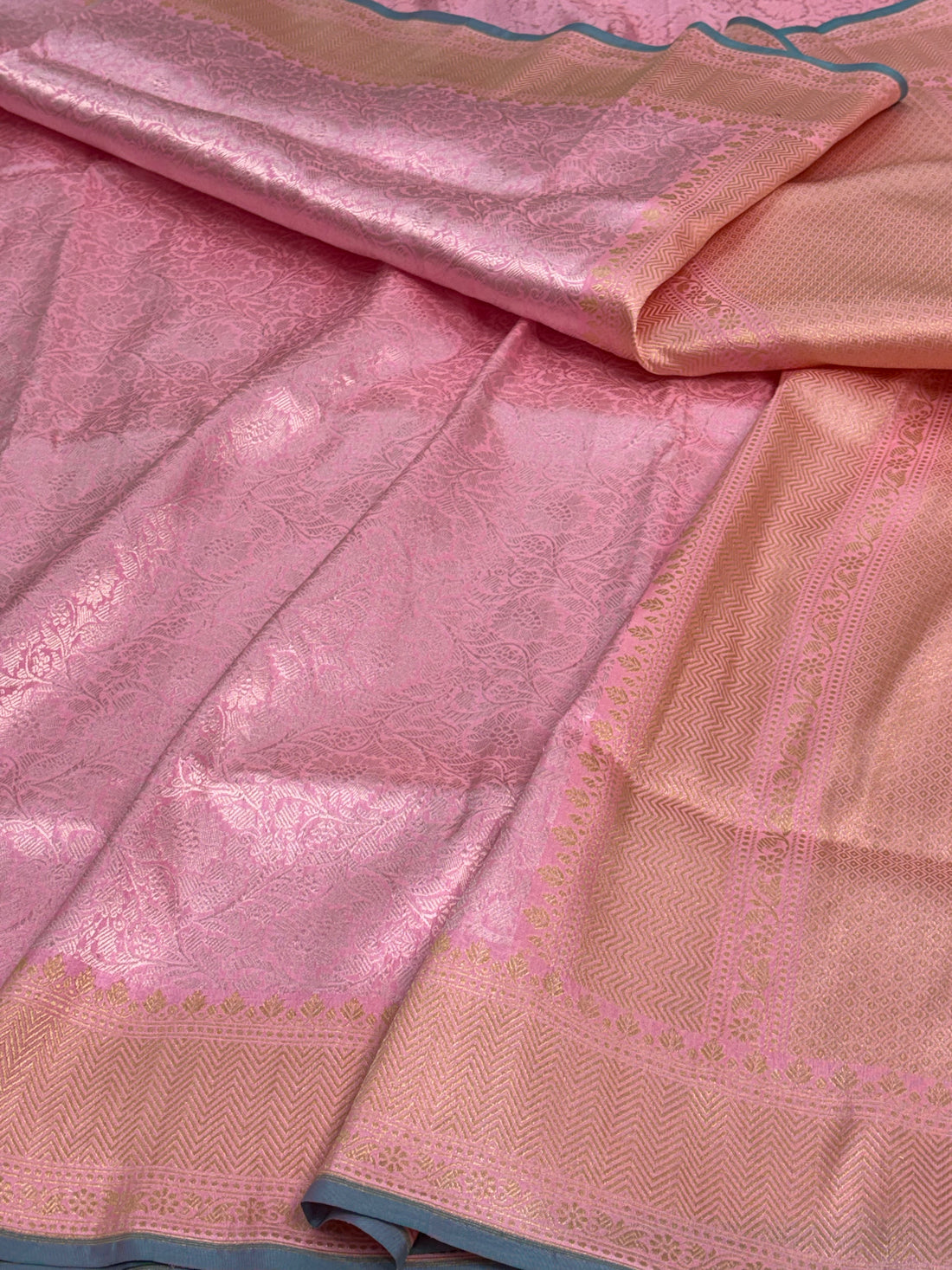 Baby Pink Handwoven Banarasi Brocade Pure Katan Silk Saree