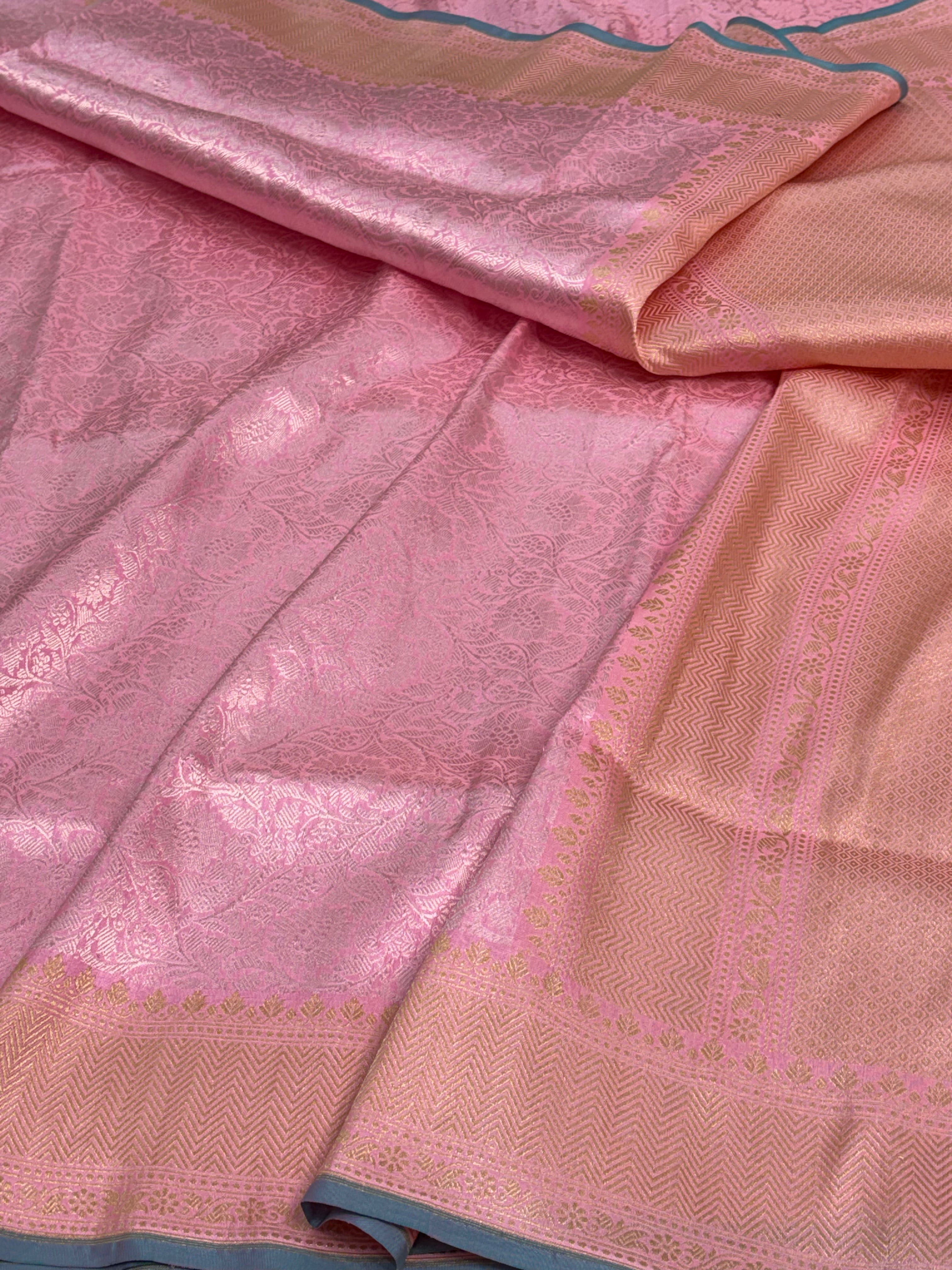 Baby Pink Handwoven Banarasi Brocade Pure Katan Silk Saree
