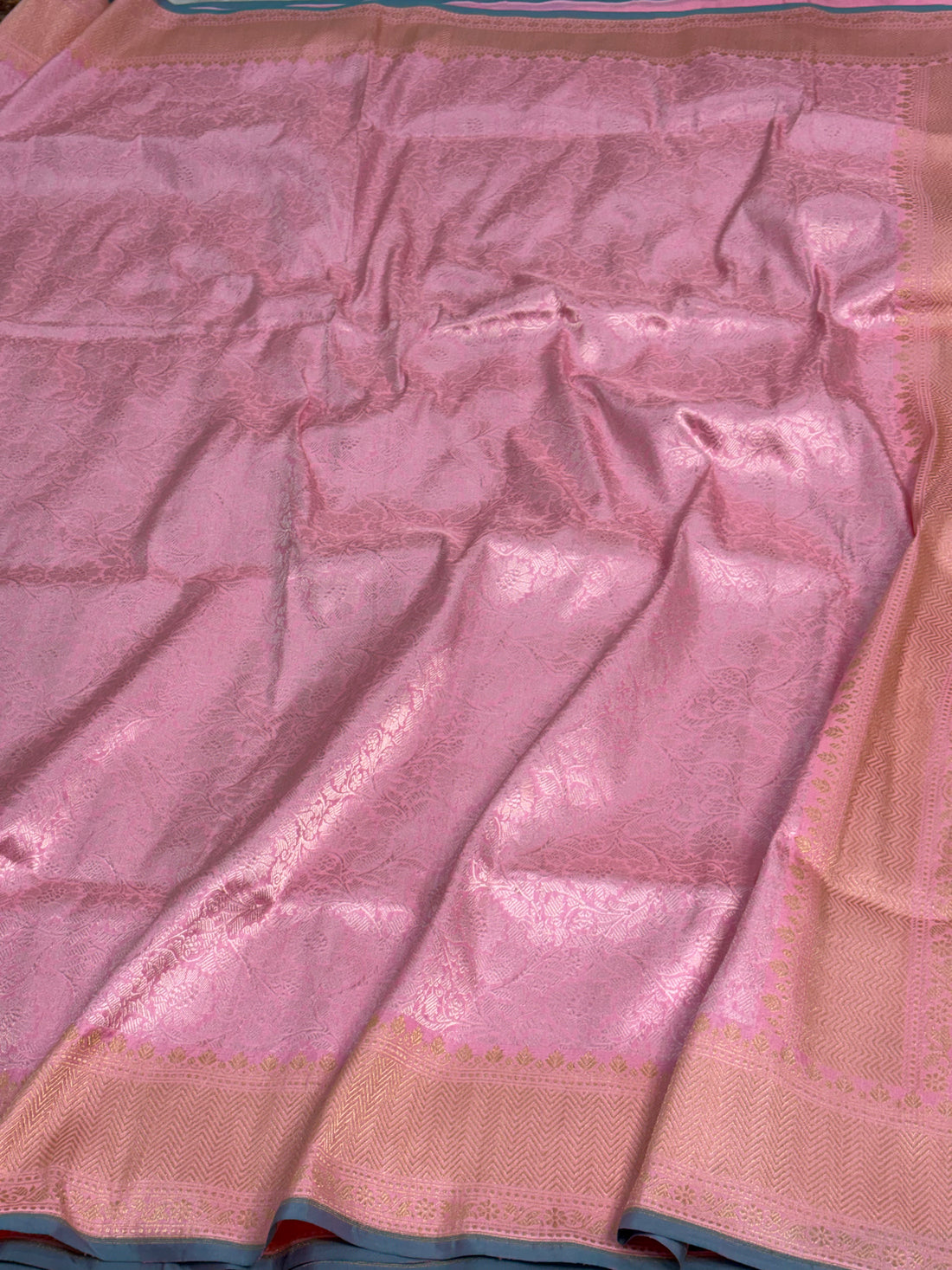 Baby Pink Handwoven Banarasi Brocade Pure Katan Silk Saree