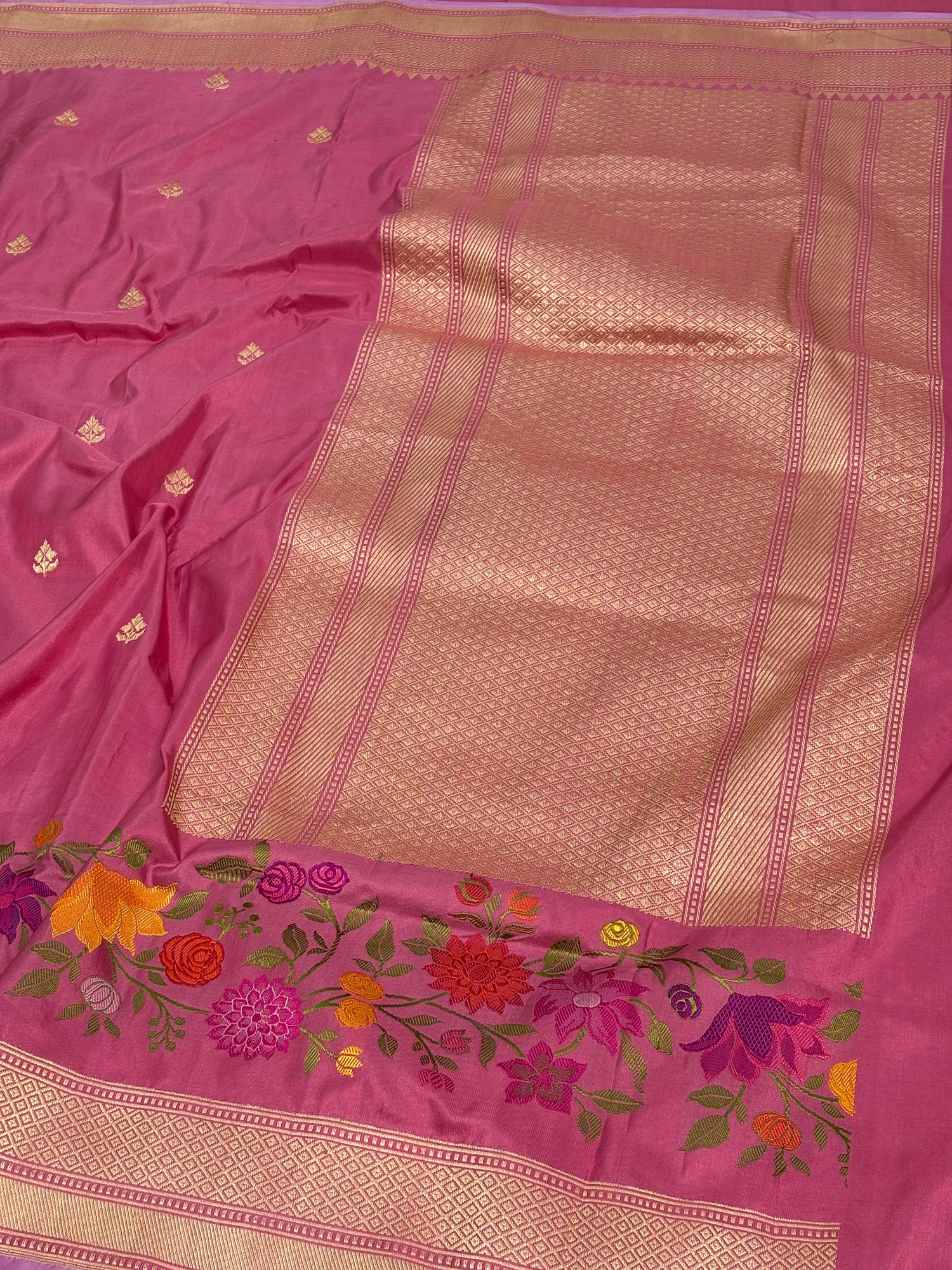 Rani Pink Multicolor Meenakari Handwoven Banarasi Pure Katan Silk Saree