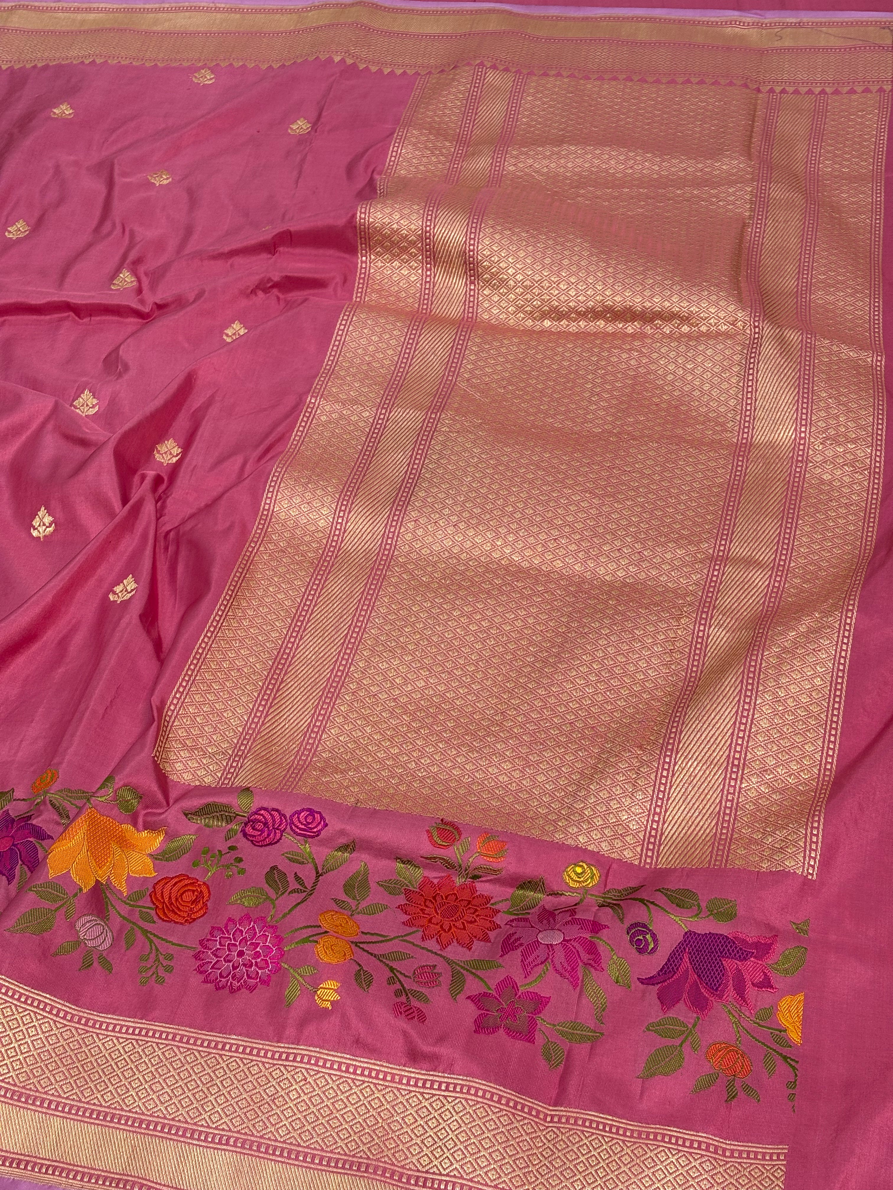 Rani Pink Multicolor Meenakari Handwoven Banarasi Pure Katan Silk Saree