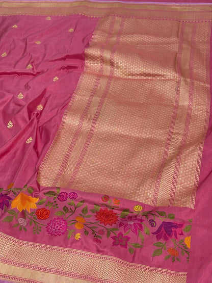Rani Pink Multicolor Meenakari Handwoven Banarasi Pure Katan Silk Saree