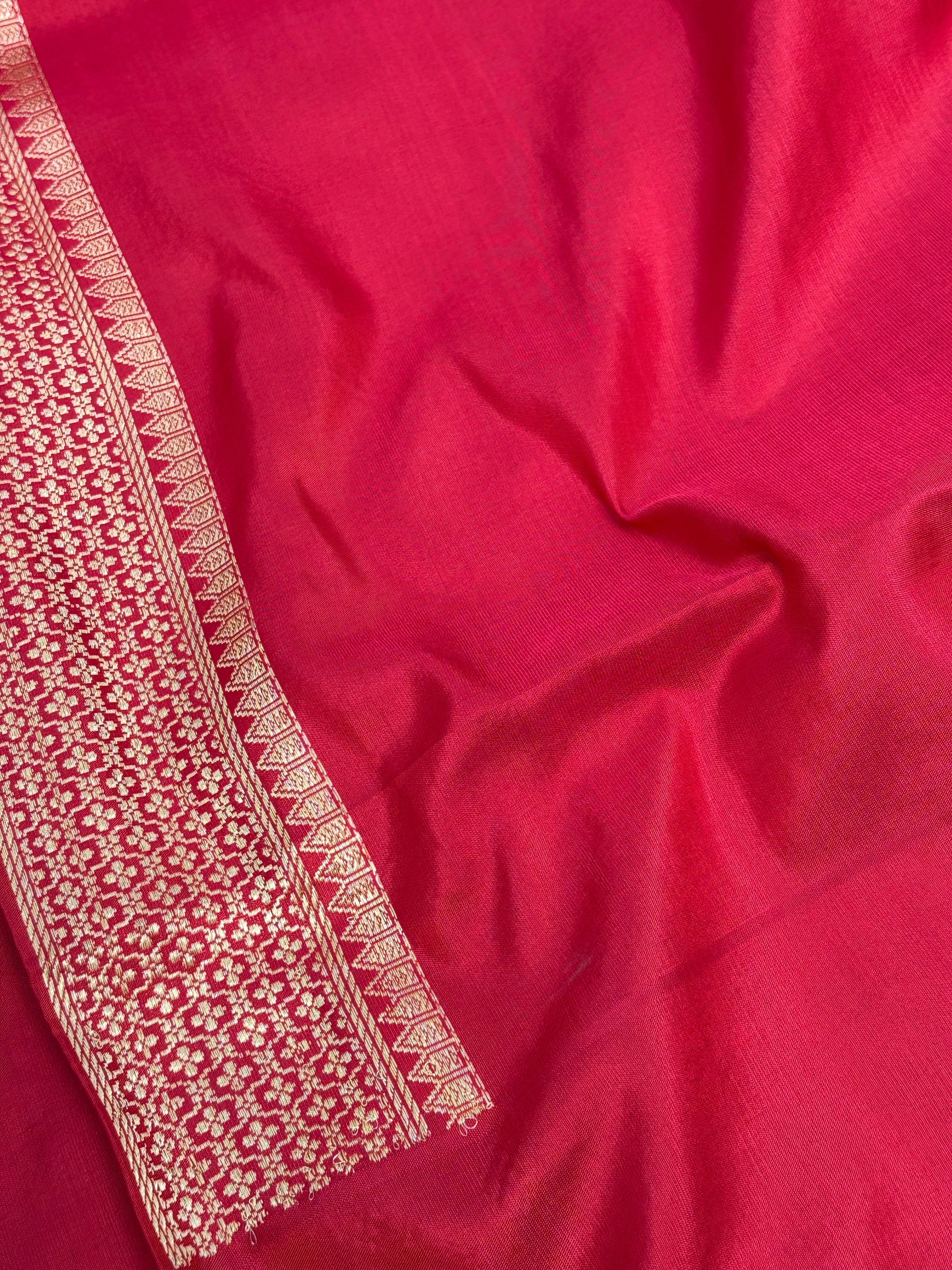 Ivory Handwoven Banarasi Pure Katan Silk with Red Meenakari Border
