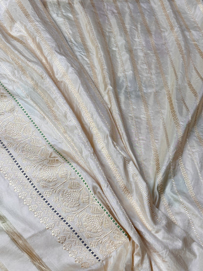 Ivory Pure Banarasi Rangkaat Silk Handloom Saree