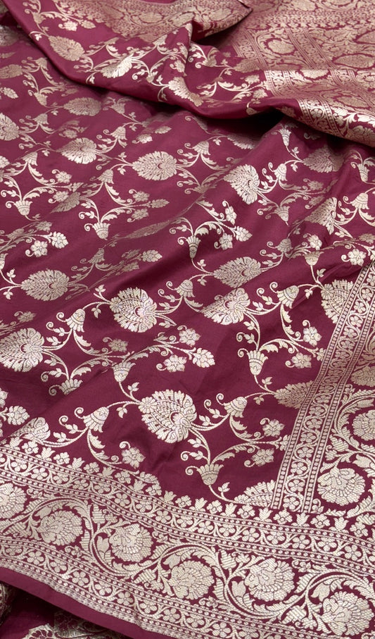 Deep Brown Pure Banarasi Katan Silk Saree