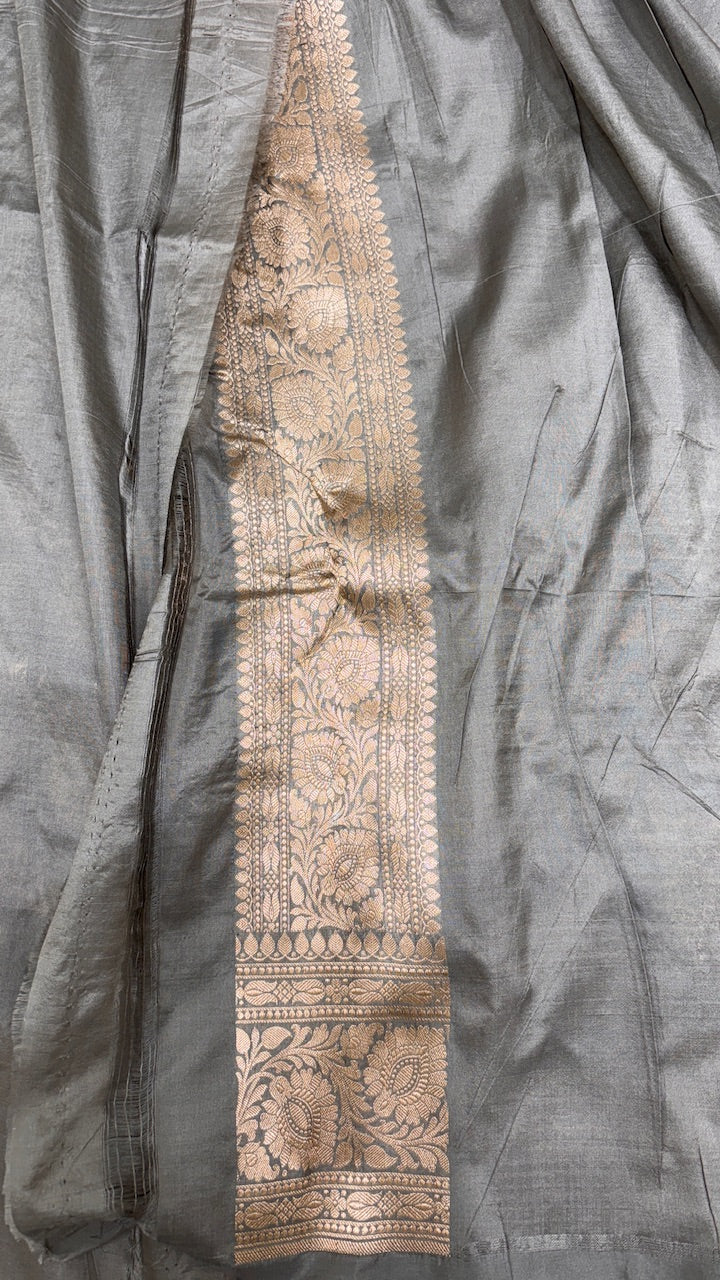 Light Silver Pure Banarasi Katan Silk Saree