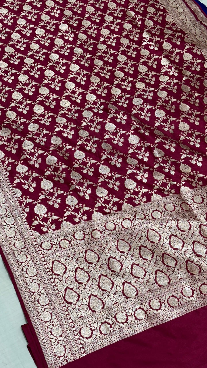 Deep Brown Pure Banarasi Katan Silk Saree