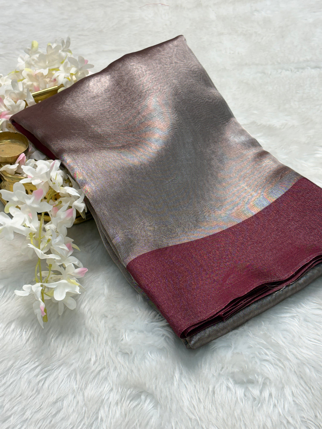 Molten Metallic Pure Tissue Banarasi Saree with Satin Katan Silk Border
